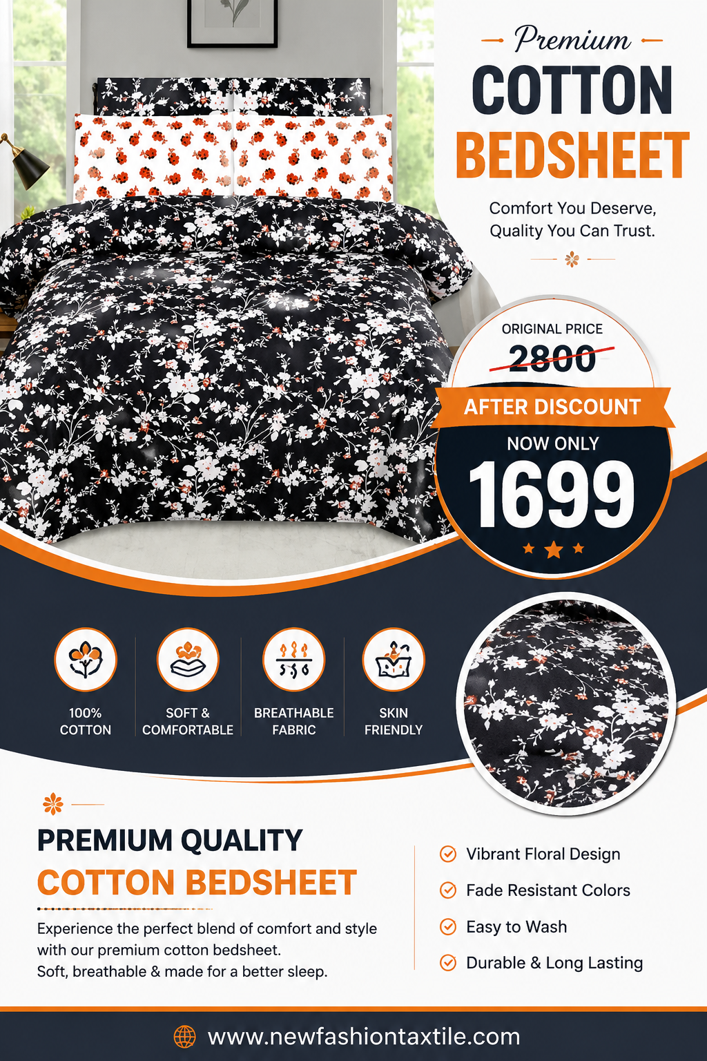 CHENONE COTTON BEDSHEET DOUBLE BED